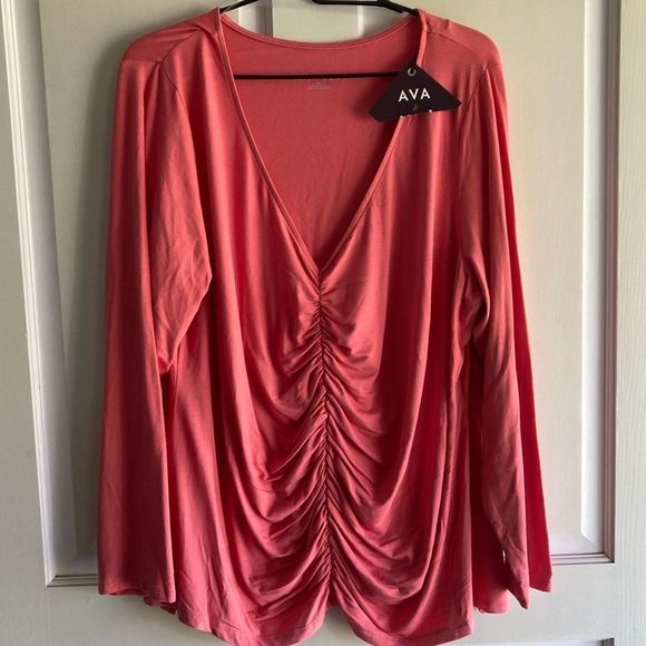 Ava and Viv Coral Long Sleeve Gathered Front Top Size 2X New With Tags - Picture 4 of 10